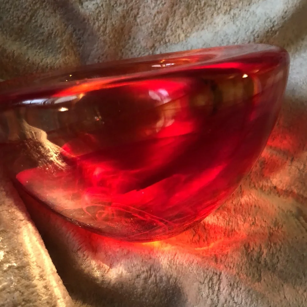 Kosta Boda Swedish orange glass “atoll” votive tea light candle holder